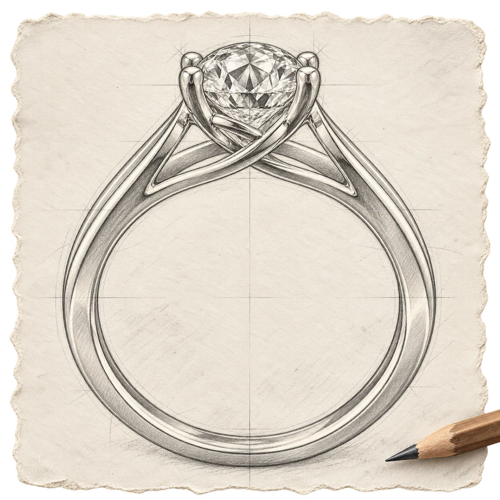 Illustrative ring design on sketch paper